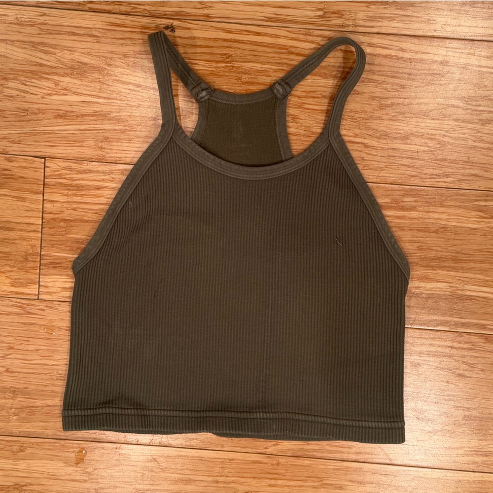 Free People Movement Olive Green Ribbed Cropped Tank Top